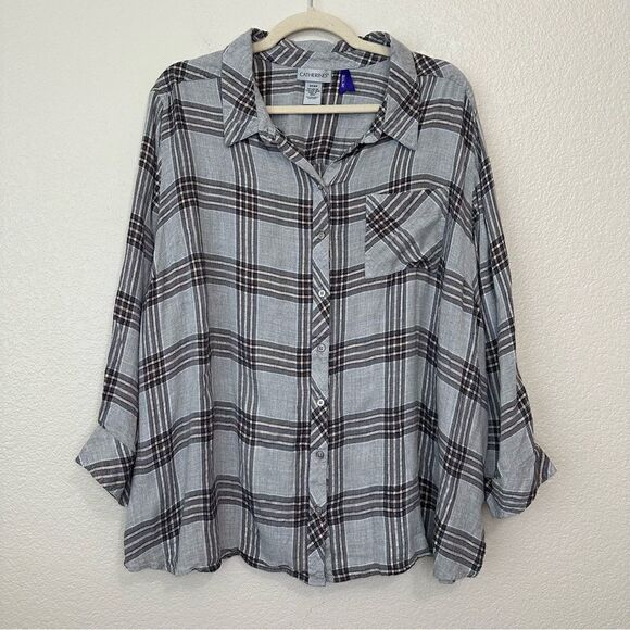 Catherines Gray Plaid Button Down Women’s Shirt, Size 3XWP - Picture 1 of 11